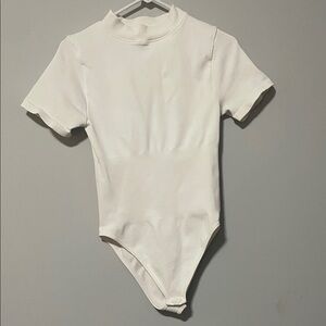 White Short-Sleeve Body-shaping Mock Neck Bodysuit